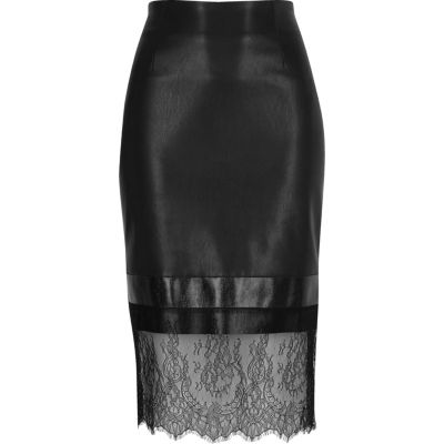 Black lace hem pencil skirt